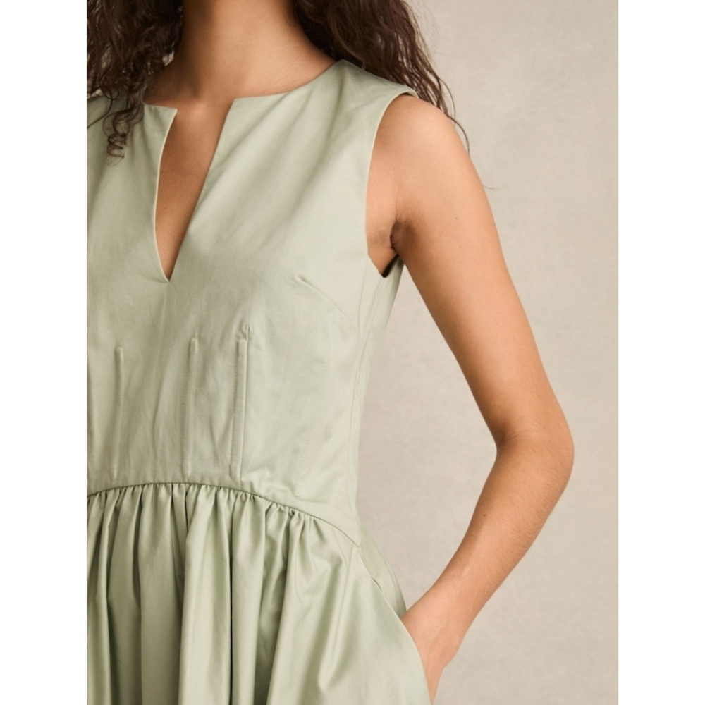 NEW Reiss Liza 100% Cotton Corset Midi Dress in Sage - Picture 2 of 15